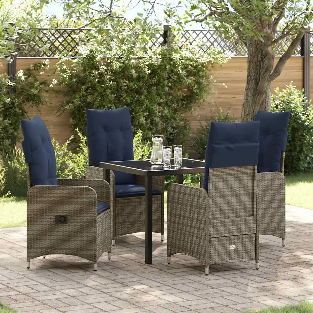 Set da Pranzo per Giardino con cuscino 5 pcs Nero polyrattan
