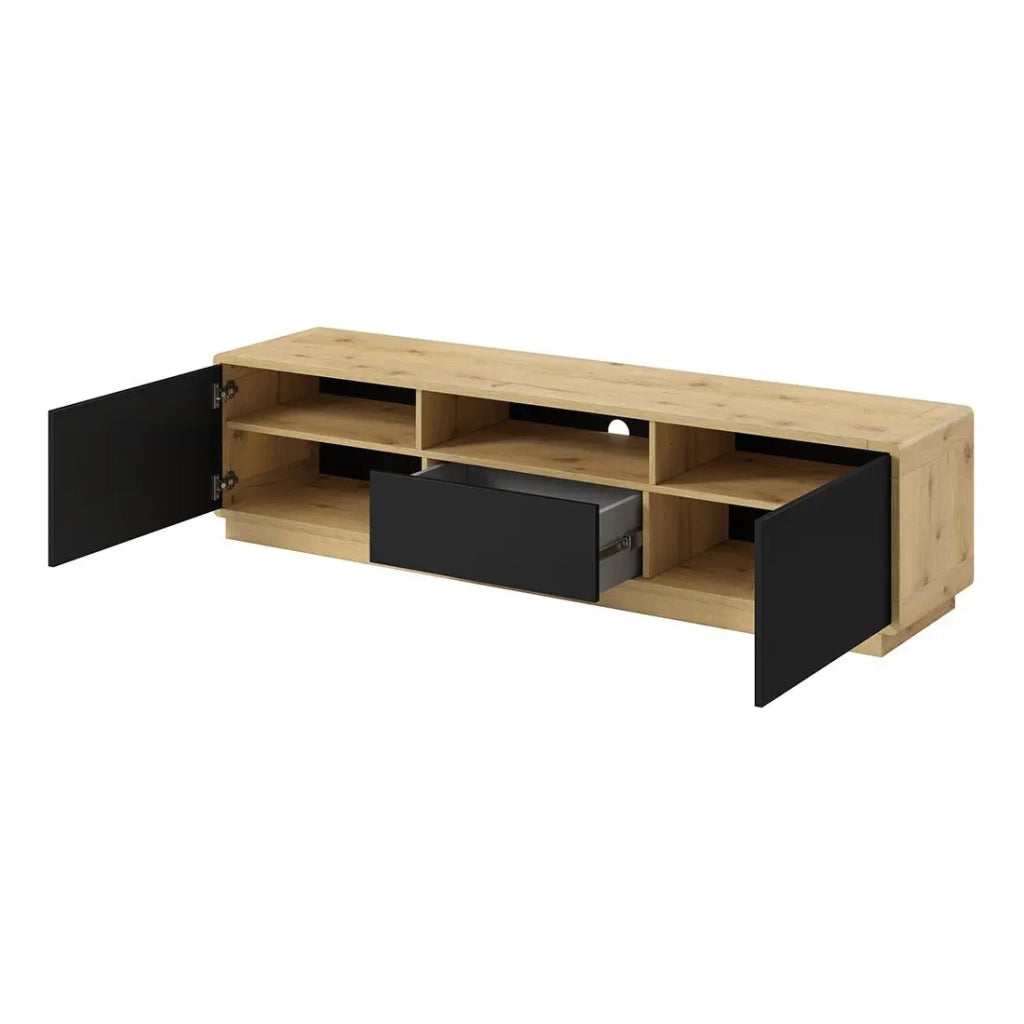 Mobile TV 180cm collezione VILLA. Colore quercia e nero opaco. LED integrato.