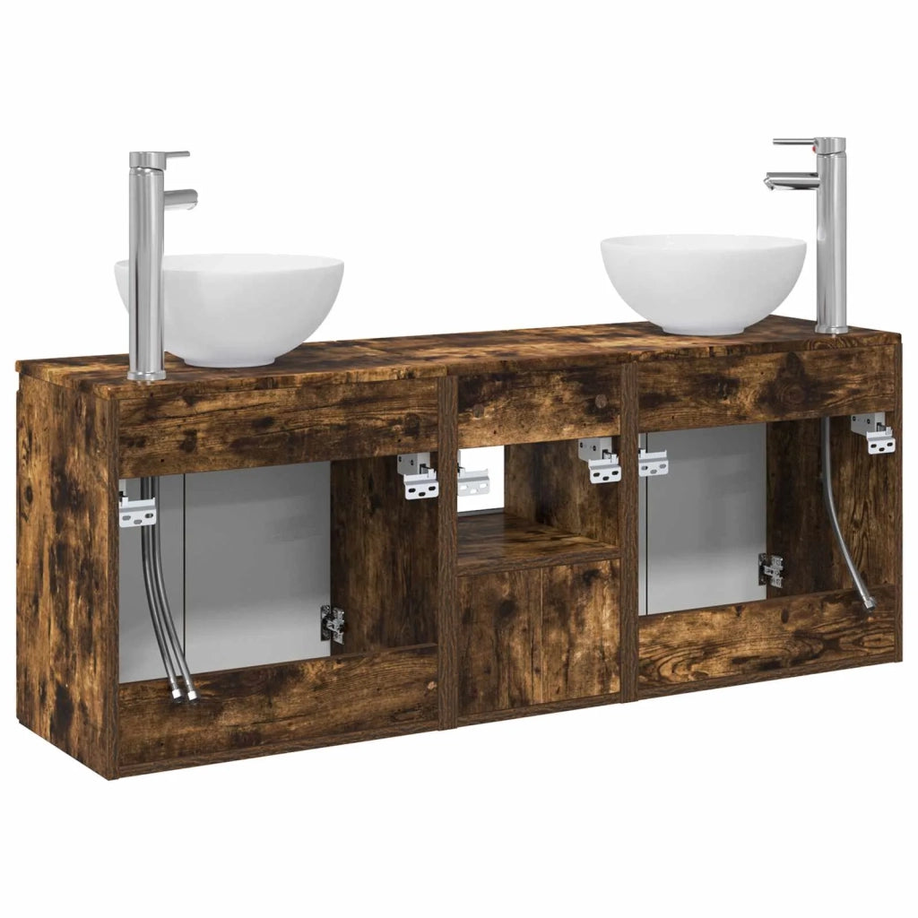 Set di Armadi da Bagno 3 pz Rovere Fumo 49,5 x 35 x 63 cm 3405622