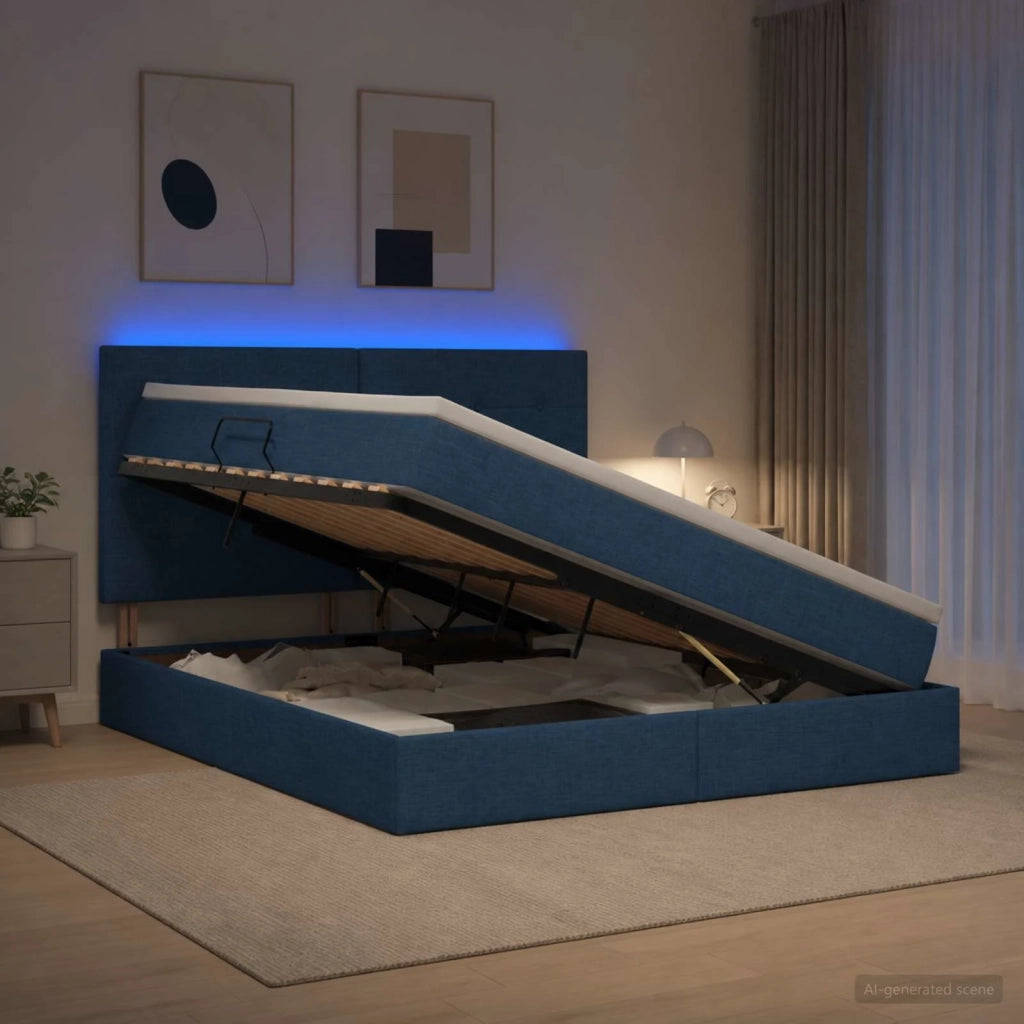 Letto con contenitore LED e materasso Blu 180 x 200 cm Tessuto 3459965