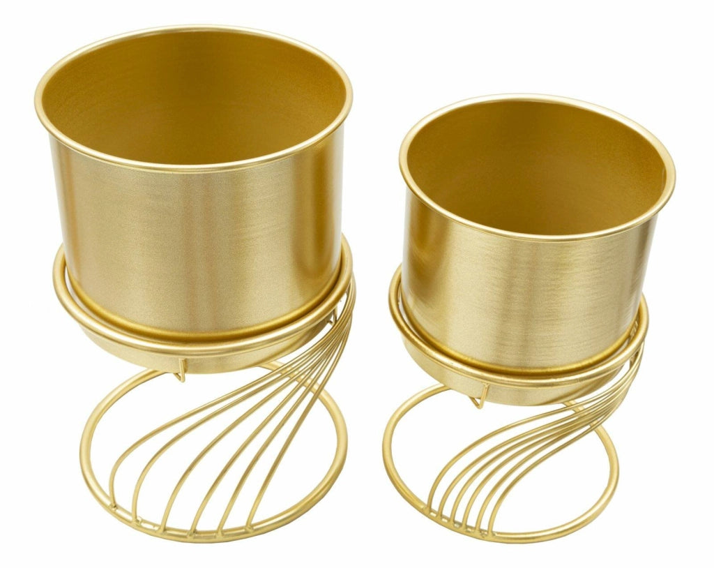 Set di 2 portavasi Sauri, Complemento d'arredo, Articolo decorativo, Accessorio d'arredo, 23x23 h36 cm, Oro