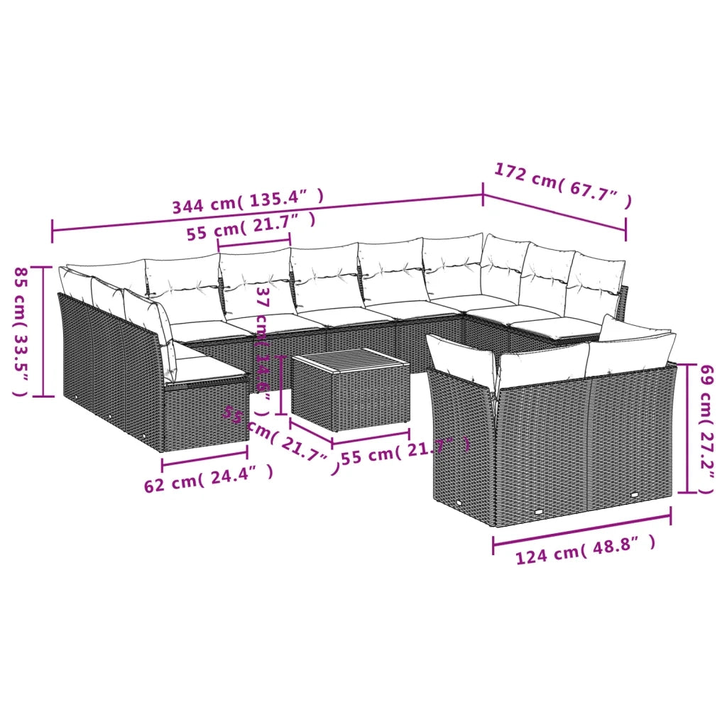 Set Divani da Giardino 13pz con Cuscini Nero in Polyrattan 3256244