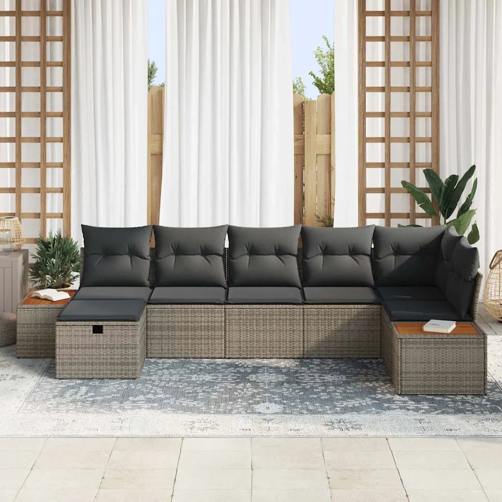 Set Divano da Giardino con cuscino 7 pcs Grigio Poly Rattan