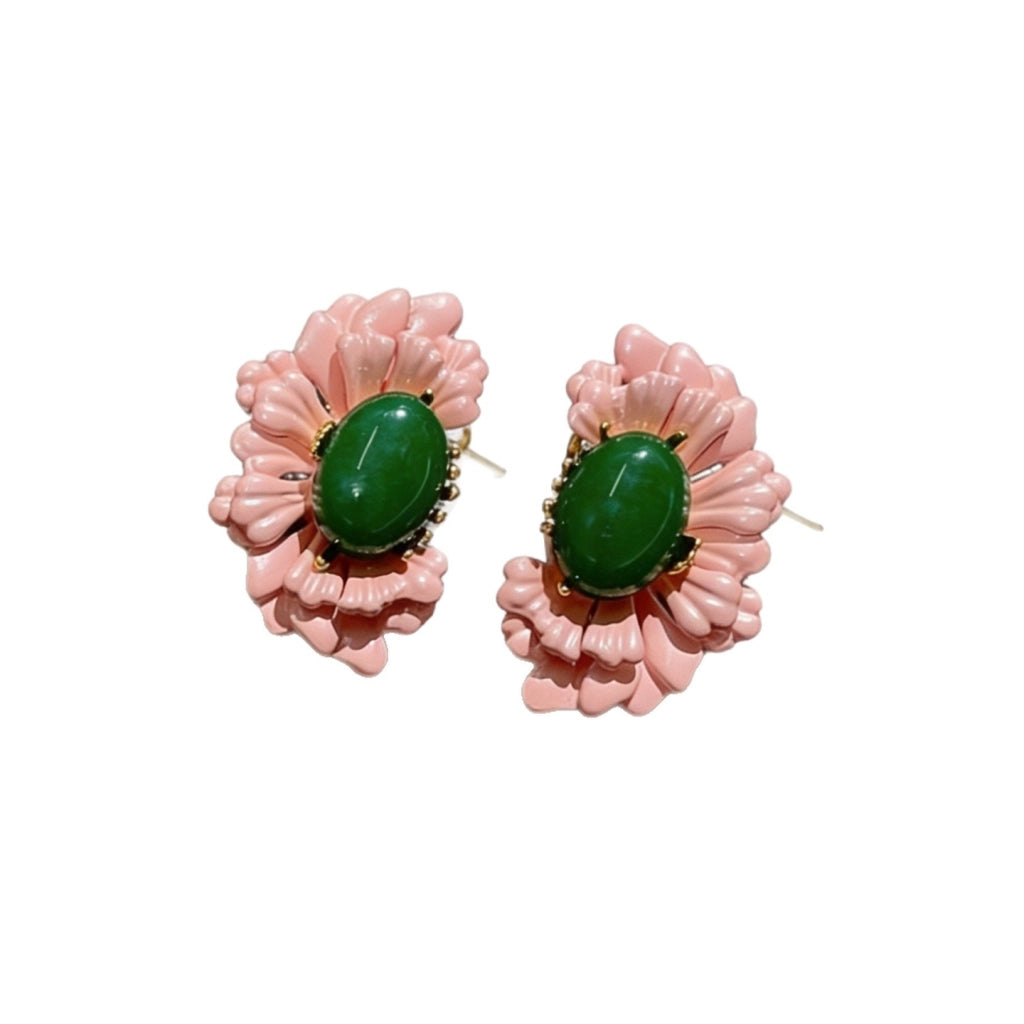 Orecchini a lobo da donna in stile corte francese con fiore di begonia rosa, orecchini floreali eleganti e retr¨° di nicchia.