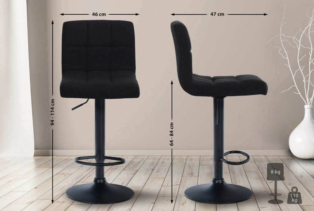 2er Set Barhocker Calma Stoff schwarz