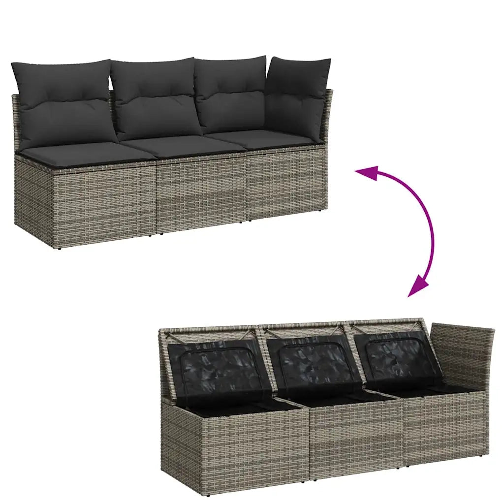 Divano da Giardino con Cuscini 3 Posti-Sofa da Giardino-Divano da esterno Grigio in Polyrattan 641262