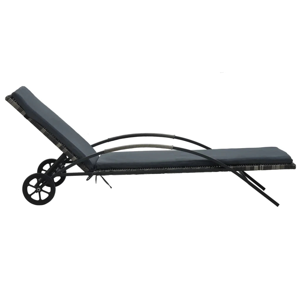 Lettino prendisole sedia a sdraio lettino prendisole letto da giardino mobili da esterno per patio con cuscino e ruote resina intrecciata antracite 02_0012445