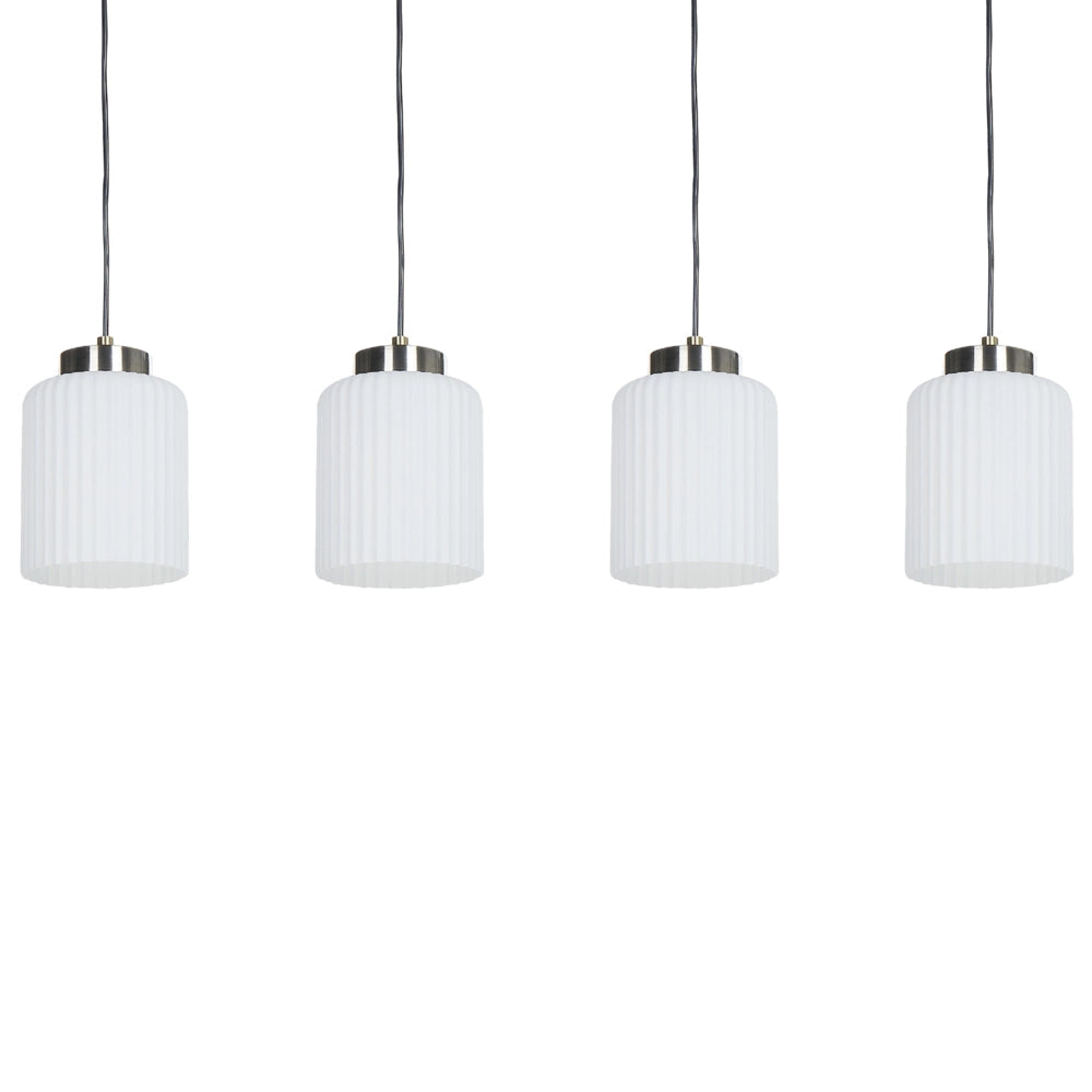 Lampadario in metallo con 4 paralumi in vetro bianco nero e ottone camera da letto soggiorno elegante
