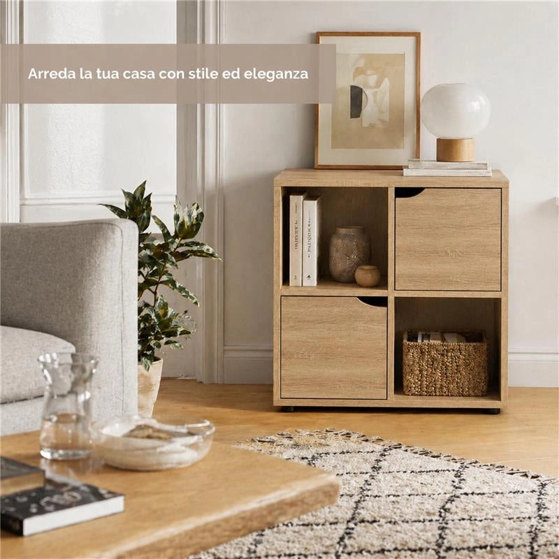 LIBRERIA IN MDF ROVERE CON QUATTRO RIPIANI E DUE ANTE MISURE: 60X30X63 CM