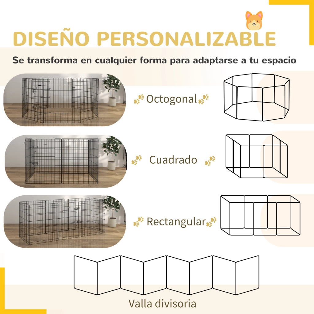 Recinto per Cani 8 Pannelli con Porta ¨C Zephmum ¨C Nero 76x61 cm