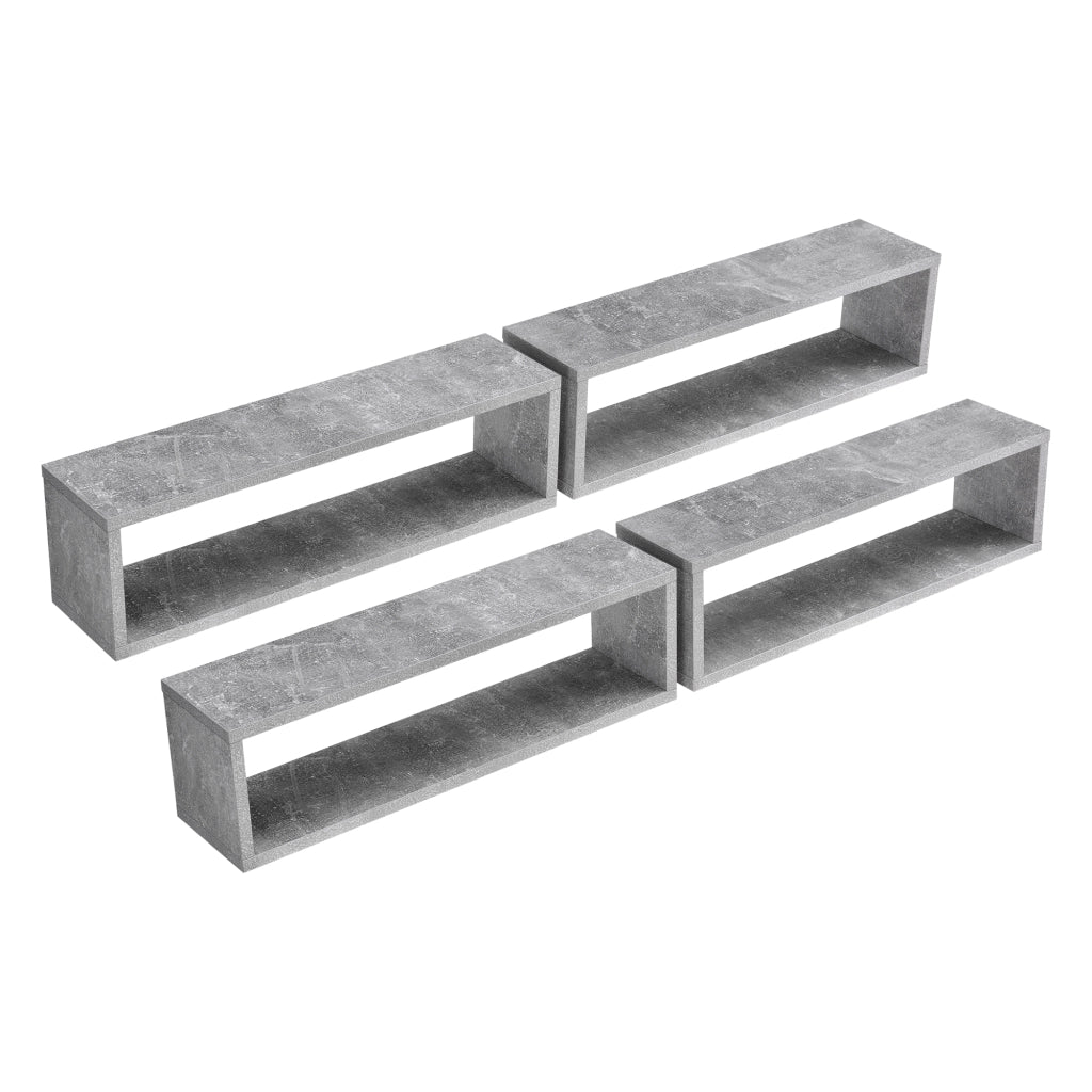 Set di 4 Mensole da Parete a Forma Rettangolare 59 x 14,5 x 17 cm 4 Scaffali da Muro con 2 Ripiani Portaoggetti - Effetto Cemento