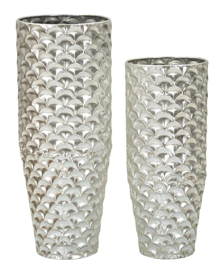Porta Vasi Coppia Silvy Ø37x92 cm - Ø32x75 cm in Ferro Argento