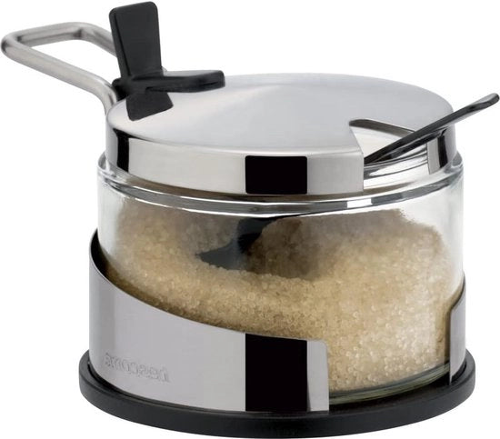 Contenitore di zucchero con ciotola e cucchiaio per formaggio grattugiato di Parmigiano in vetro