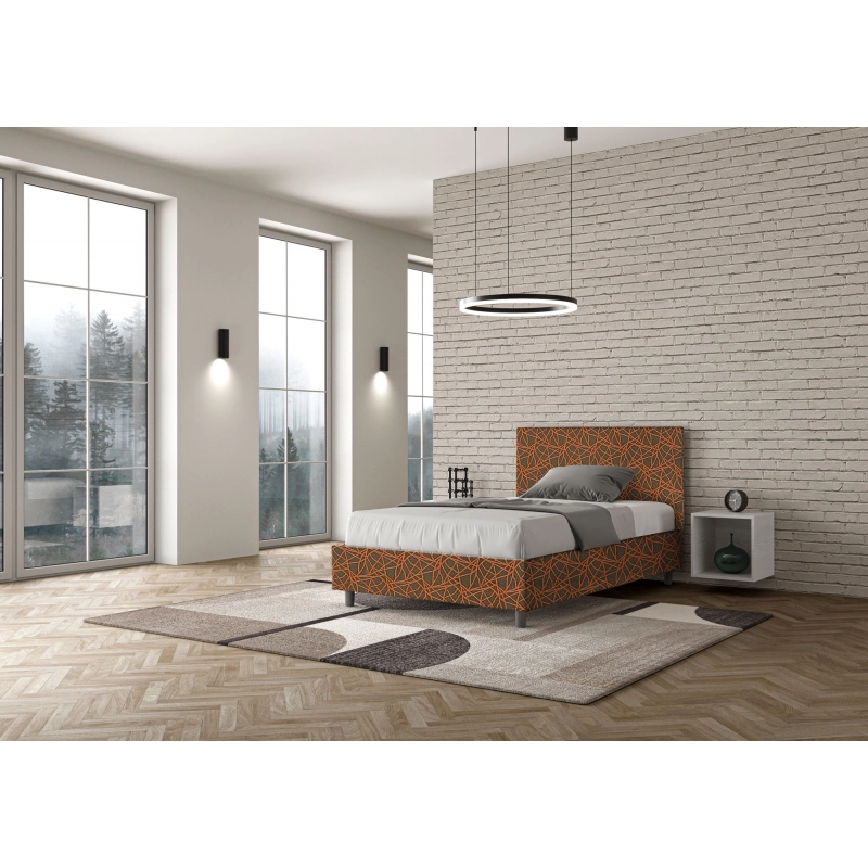 Letto imbottito 1 piazza e mezza 120x190 cm tessuto Era Adele - Senza rete,Arancione