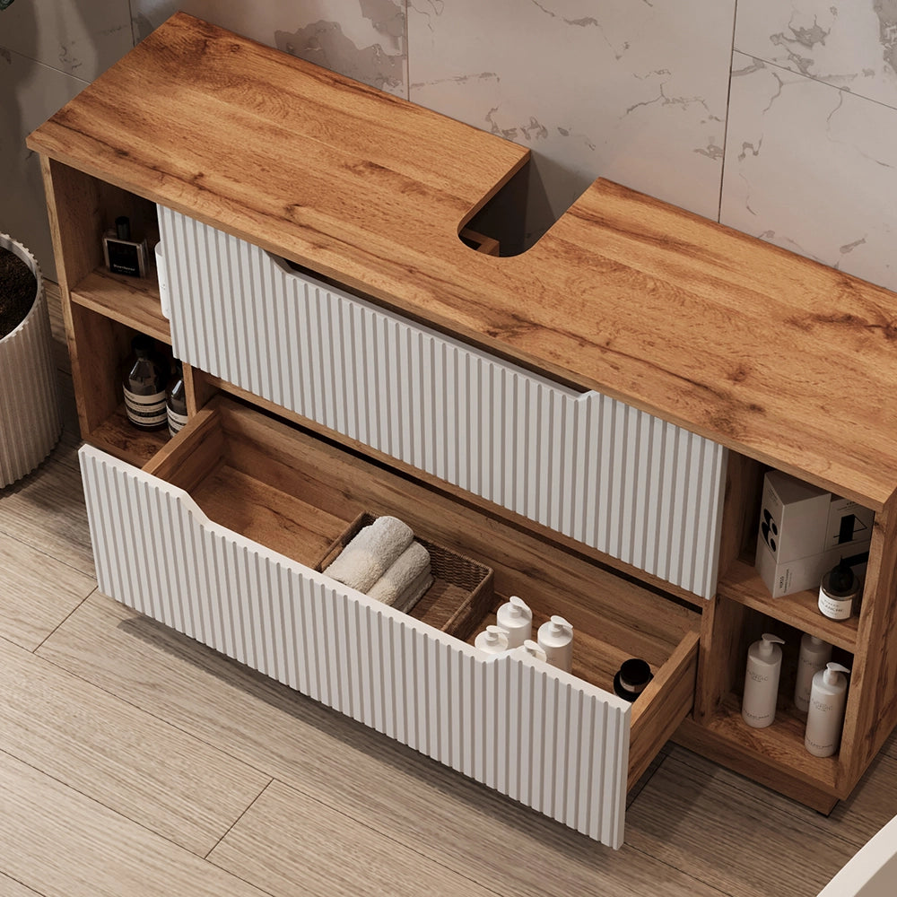 Vicco Mobile sottolavabo per bagno Rovere/bianco a strisce 119.2 x 62.5 cm con 2 cassetti