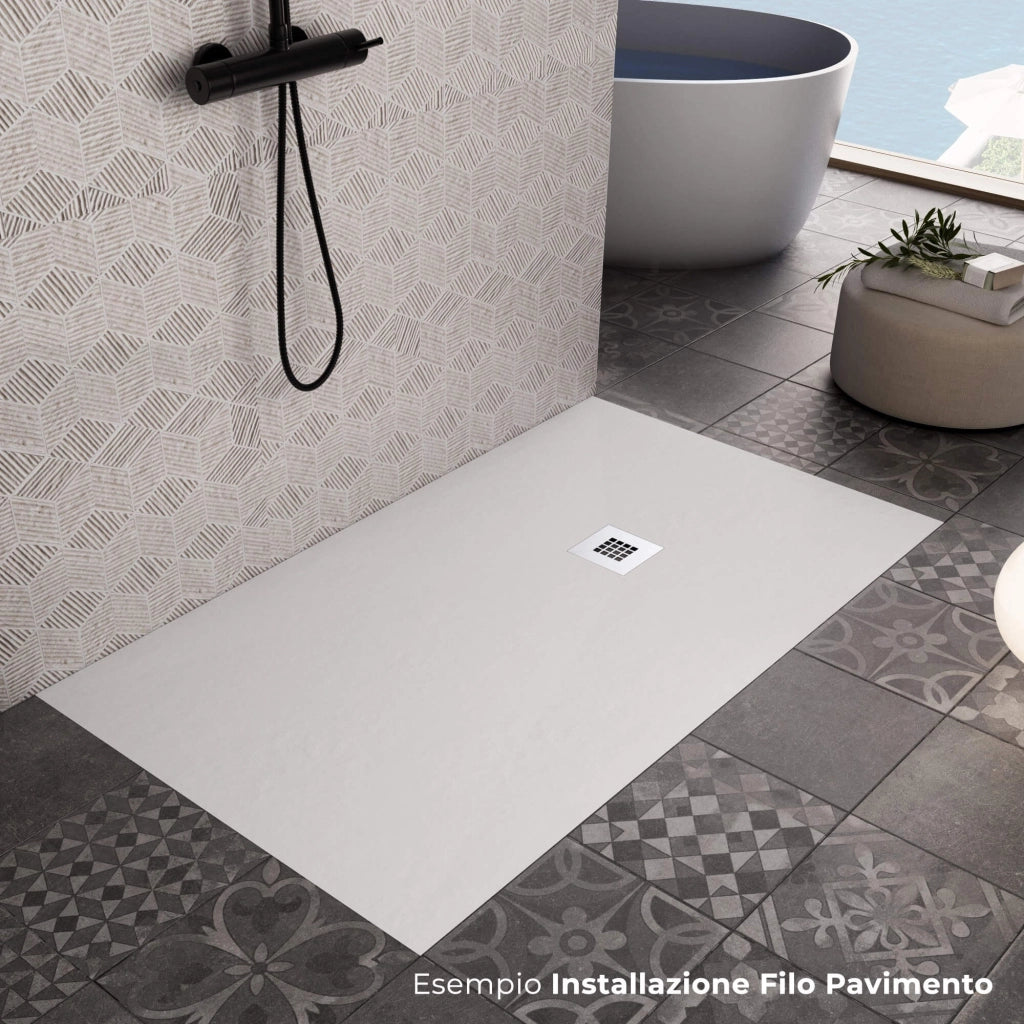 Piatto Doccia in Pietra 75x75 cm Bonussi Ardesia Everest Bianco