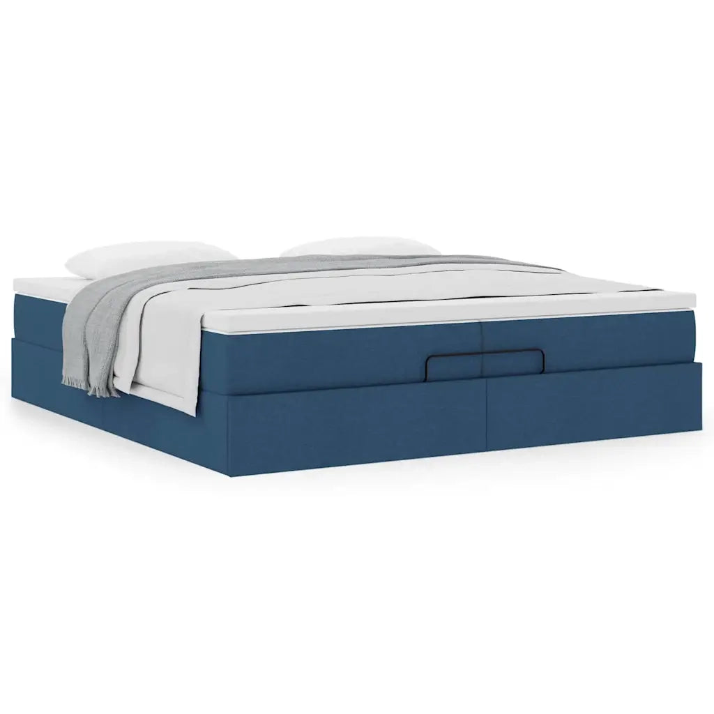 Struttura Letto Pouf con Materassi Blu 200x200 cm in Tessuto 3311140