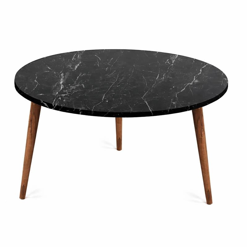 TABLE TAVOLINO TONDO DA CAFFÈ CON PIANO AD EFFETTO MARMO NERO DA D.75X43H  CM