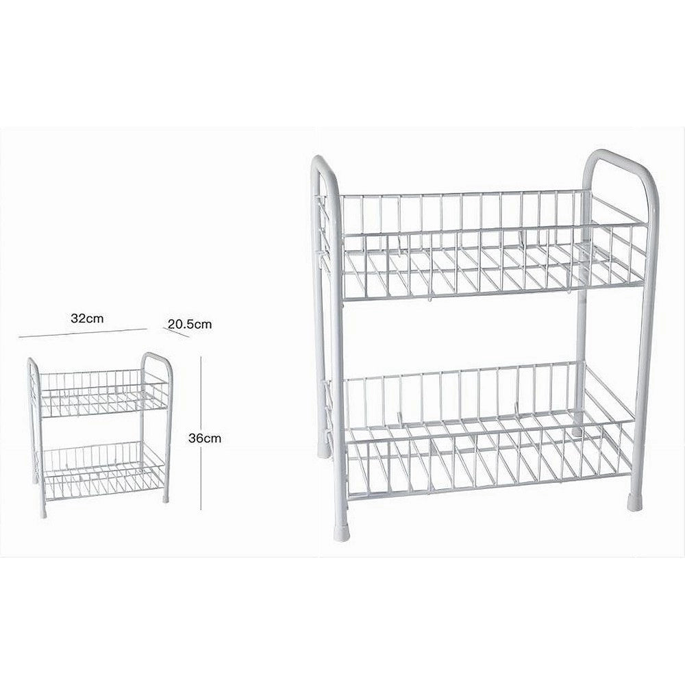 Trade Shop - Mobiletto In Metallo Porta Oggetti 2 Ripiani Bianco Scaffale Bagno 32x36cm 52530 -