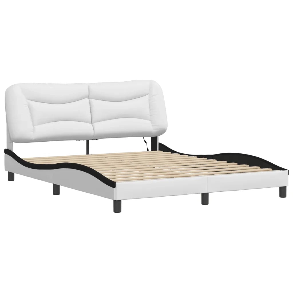Giroletto con LED senza Materasso-Struttura Letto Hvar Bianco e Nero 160x200 cm