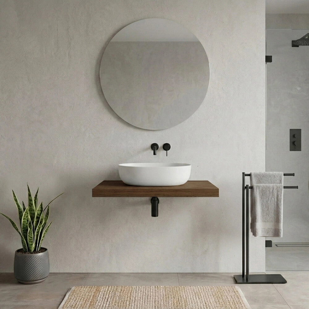 Mensolone bagno 80 cm in legno effetto rovere scuro Levia