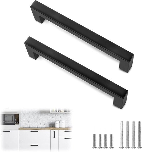Set di maniglie in acciaio inox nero, mat, da 2 pezzi - distanza di apertura 12 mm - maniglie per cucina - viti - maniglie per manubrio - armadi cucina - maniglie per porta - cassetti - arredamento bagno - maniglie di carico