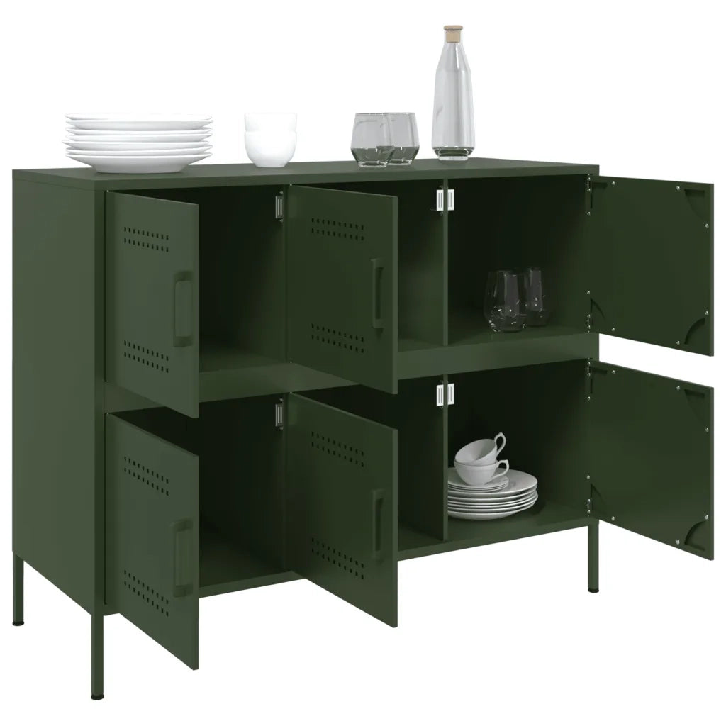 Credenza | Madia | Buffet da pranzo | Armadio da pranzo Verde Oliva 100,5x39x79 cm in Acciaio