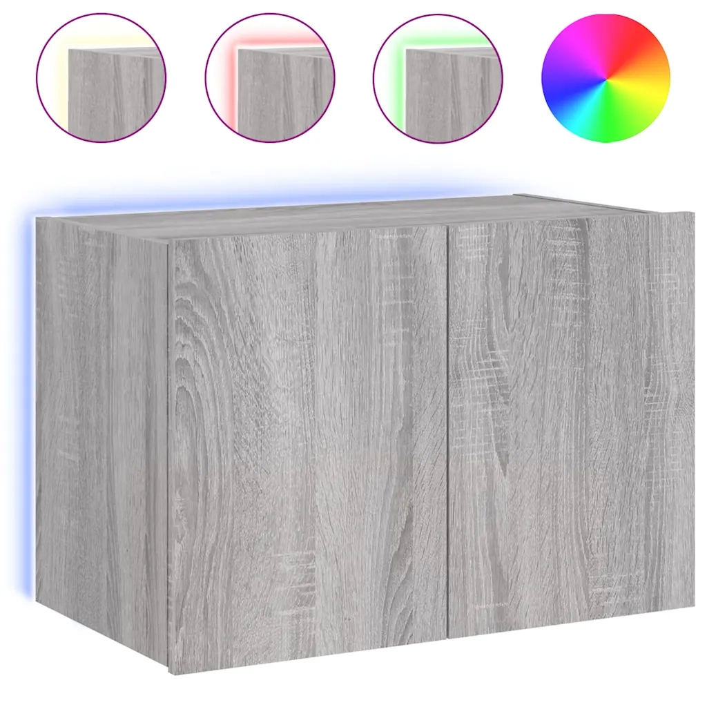 Mobile TV a Parete con Luci LED-Mobile TV a Muro Grigio Sonoma 60x35x41 cm