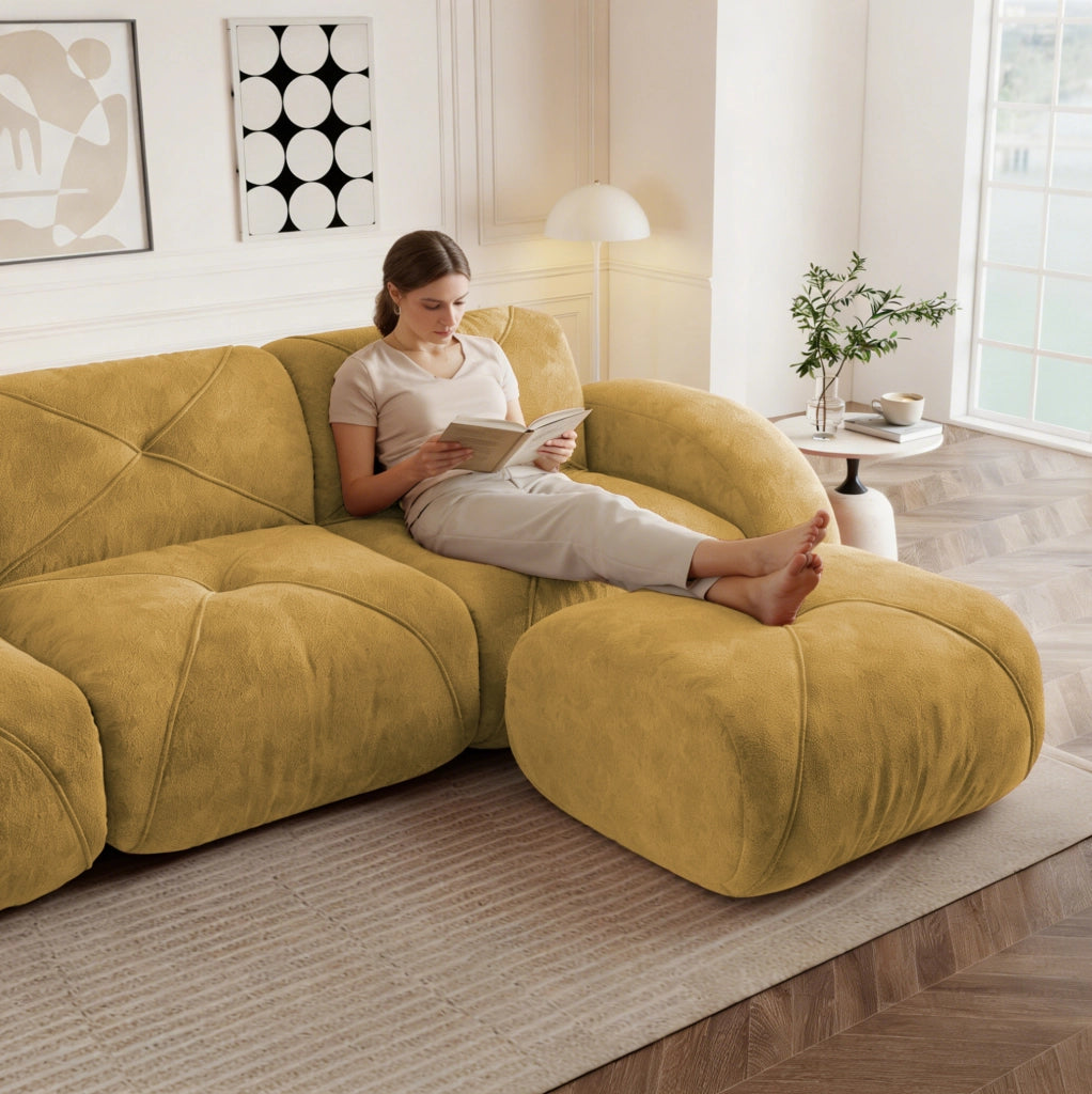 Divano modulare senza telaio in chenille giallo