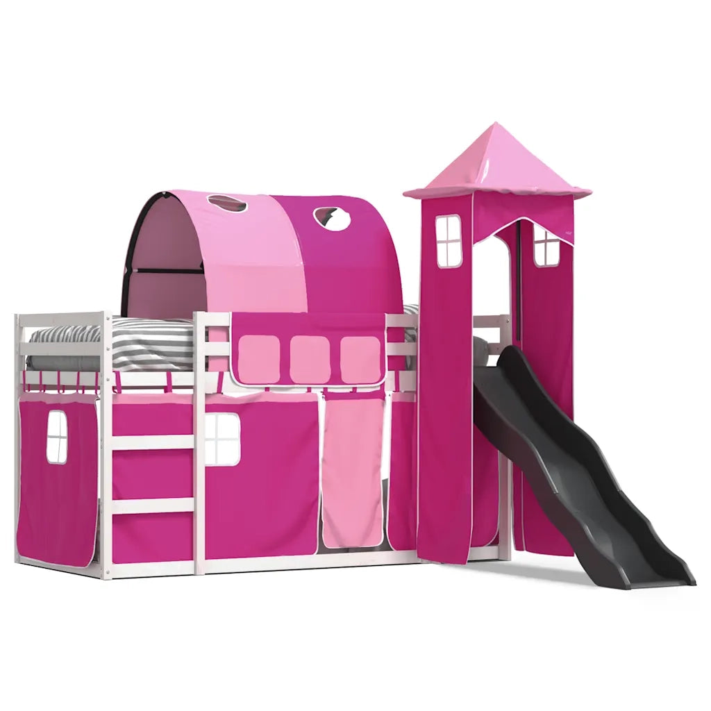 vidaXL Letto a Castello con Scivolo e Tende Rosa 90x190 cm