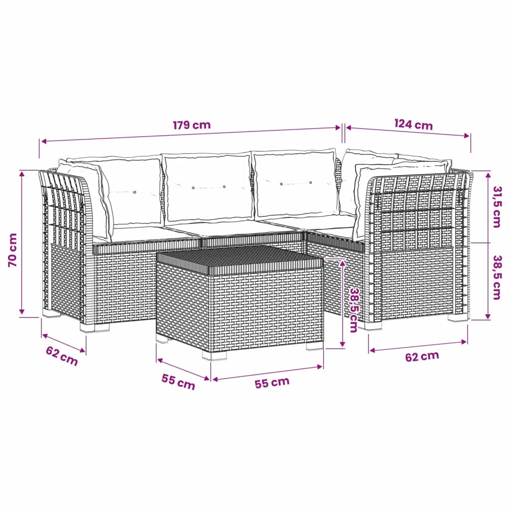 Divano da giardino 4 posti con cuscini aspetto rattan PP 3444029