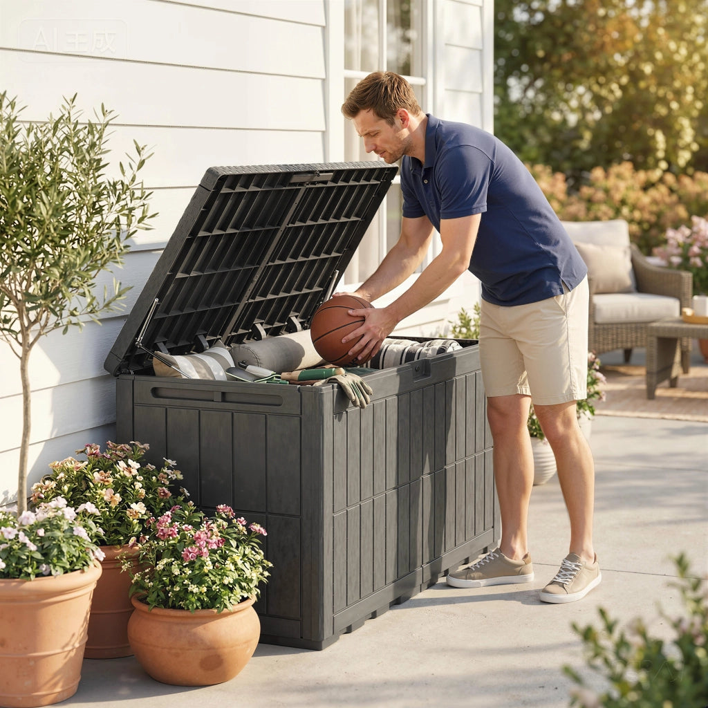 Arc¨®n da Giardino in Resina ¨C zephmum ¨C 440L Antracite con Tapa Bloqueable