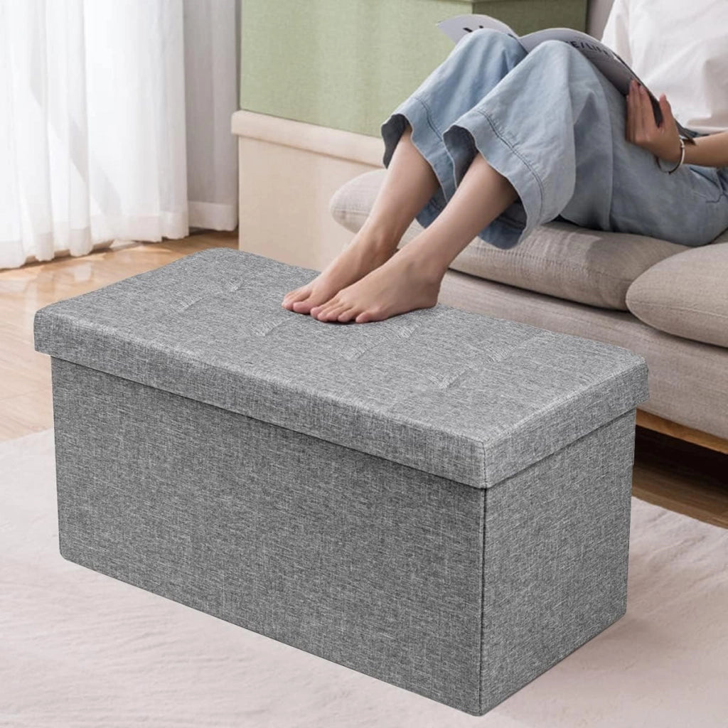 Ottomana Salvaspazio Pieghevole da 80 cm, Cassapanca per Giocattoli con Contenitore Rimovibile, Poggiapiedi con Sedile Imbottito per Soggiorno, Camera da Letto, Portata 160 kg (Grigio)