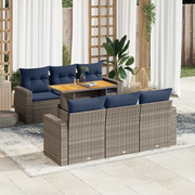 Set Divani da Giardino 7 pz con Cuscini Grigio in Polyrattan 3327001