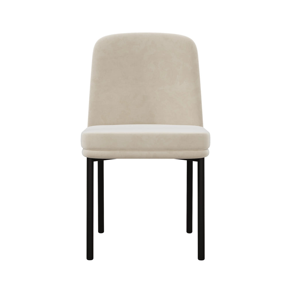 Sedia da pranzo beige in velluto, gambe in metallo nero, set da 2