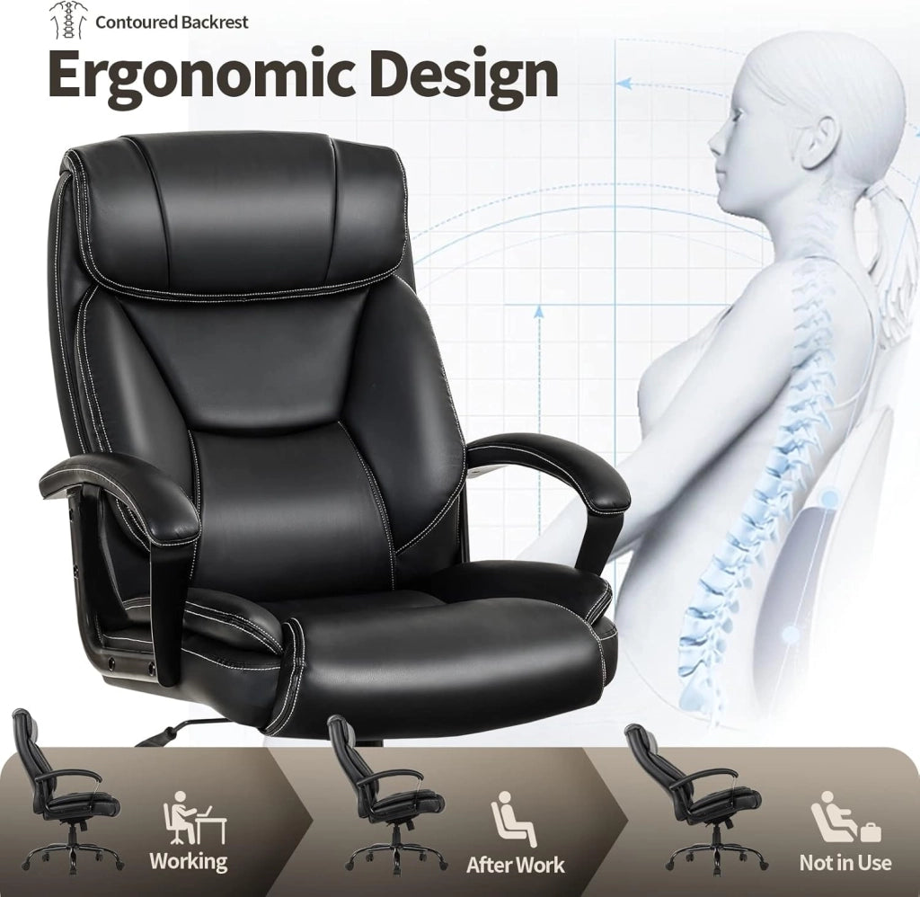 Sedia direzionale da ufficio, in ecopelle, girevole, regolabile in altezza, ergonomica, con schienale regolabile, per computer, gaming e PC, colore nero