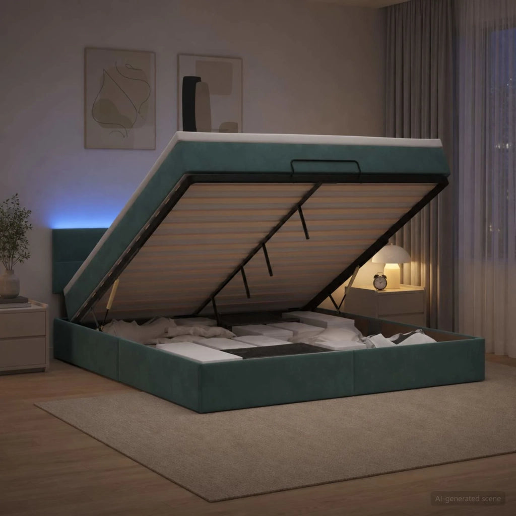 Letto Ottomano con Materasso e LED Verde Scuro 180 x 200 cm 3457158