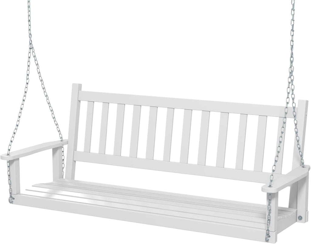 Altalena da Giardino in Legno per 3 Persone, Panchina Sospese in Legno con Capacità di Peso di 360 kg, Sedia a Dondolo per Giardino, Cortile (168 x 65 x 63 cm, Bianco)