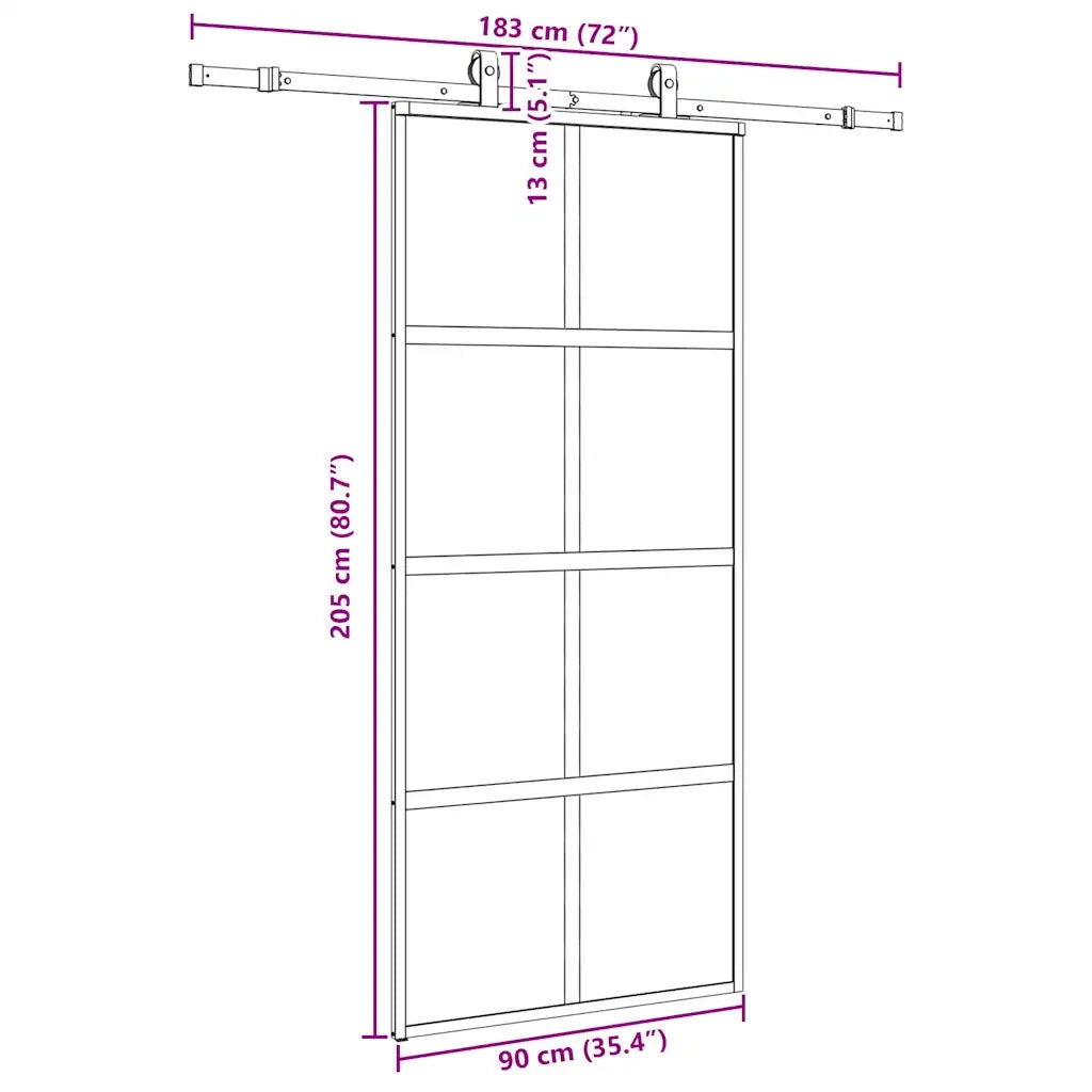 Porta Scorrevole Set Ferramenta Nera 90x205 cm Vetro Temperato 3375833