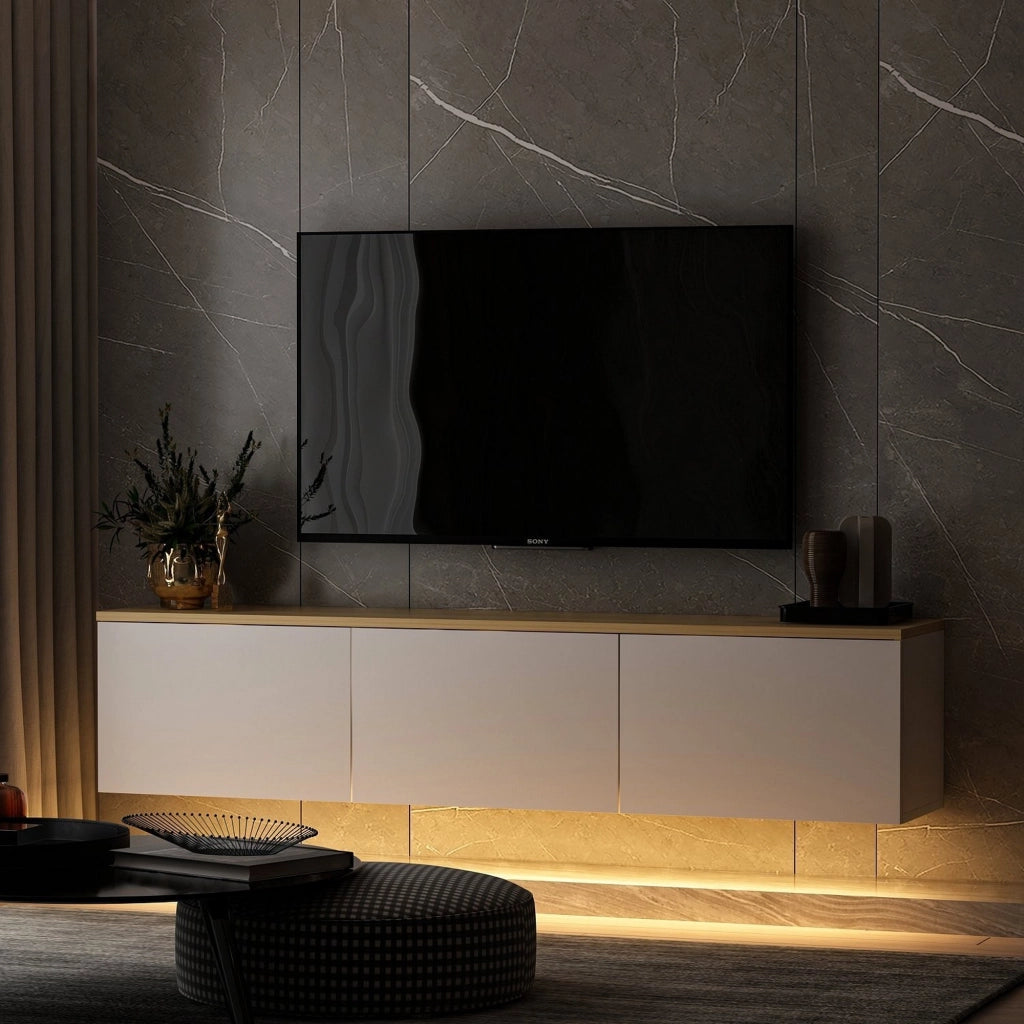 Marazzi, Mobile Porta tv 3 Ante, 160x32x35h cm Bianco