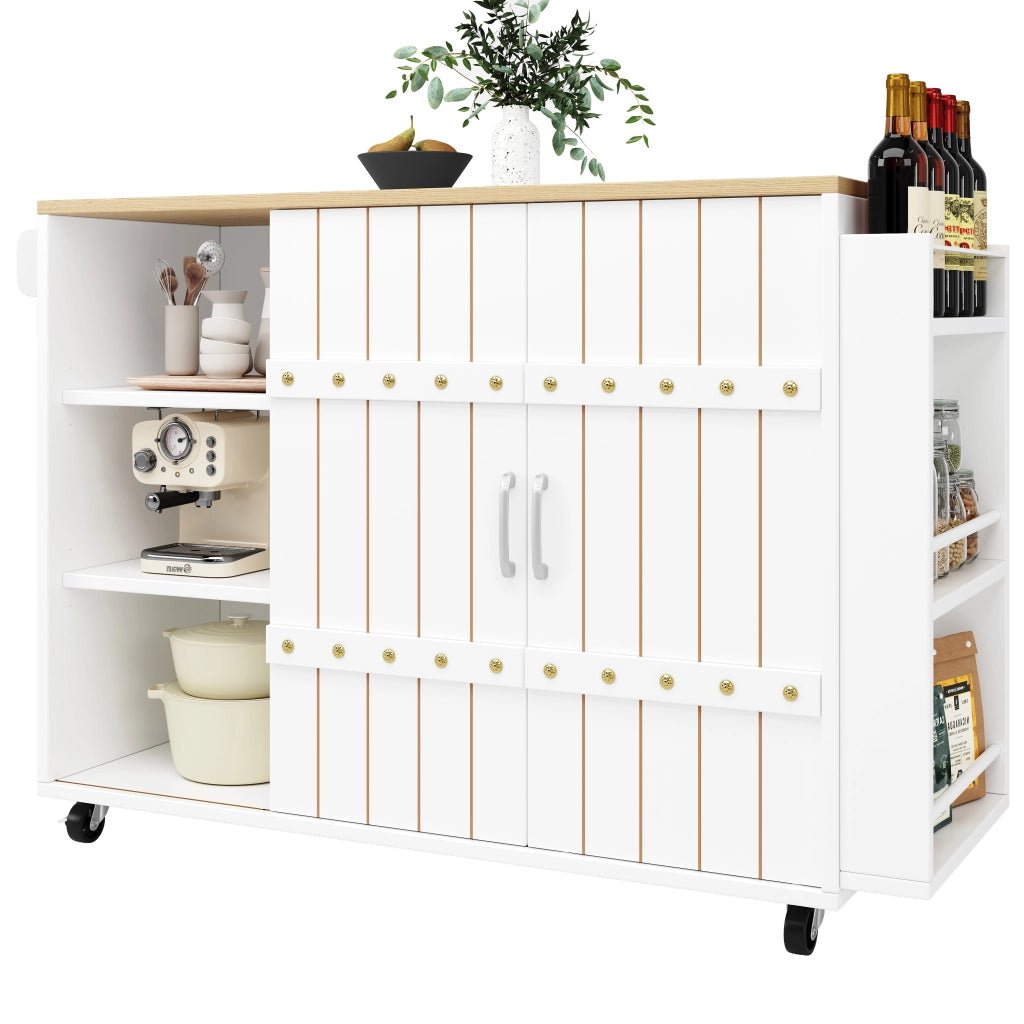 Carrello da Cucina con Cassetti e Ante Scorrevoli ¨C MINIMAL ¨C Bianco, Effetto Legno