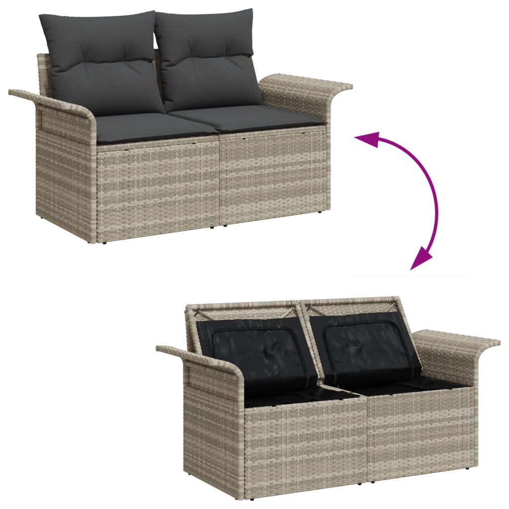 Set Divano Giardino 9 Pezzi con Cuscini Grigio Chiaro Rattan Sintetico