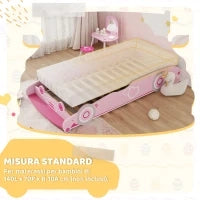 Letto per Bambini da 3-5 Anni a Forma di Macchina con Sponde Rialzate di Sicurezza, 140x70 cm, Rosa