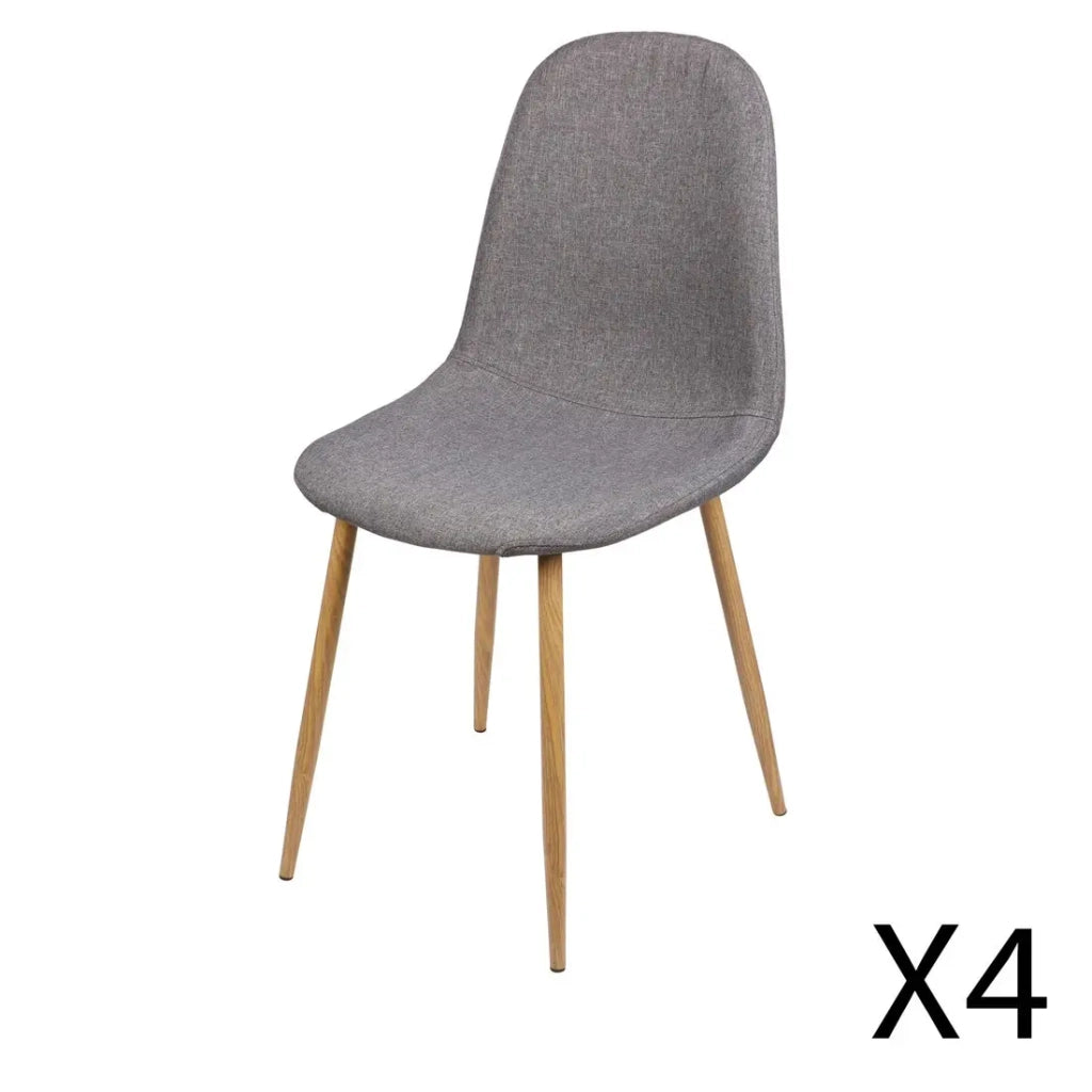 Set di 4 sedie in tessuto grigio scuro con gambe in metallo effetto legno – 45x87x54 cm, altezza seduta 49 cm – Collezione NORDICA