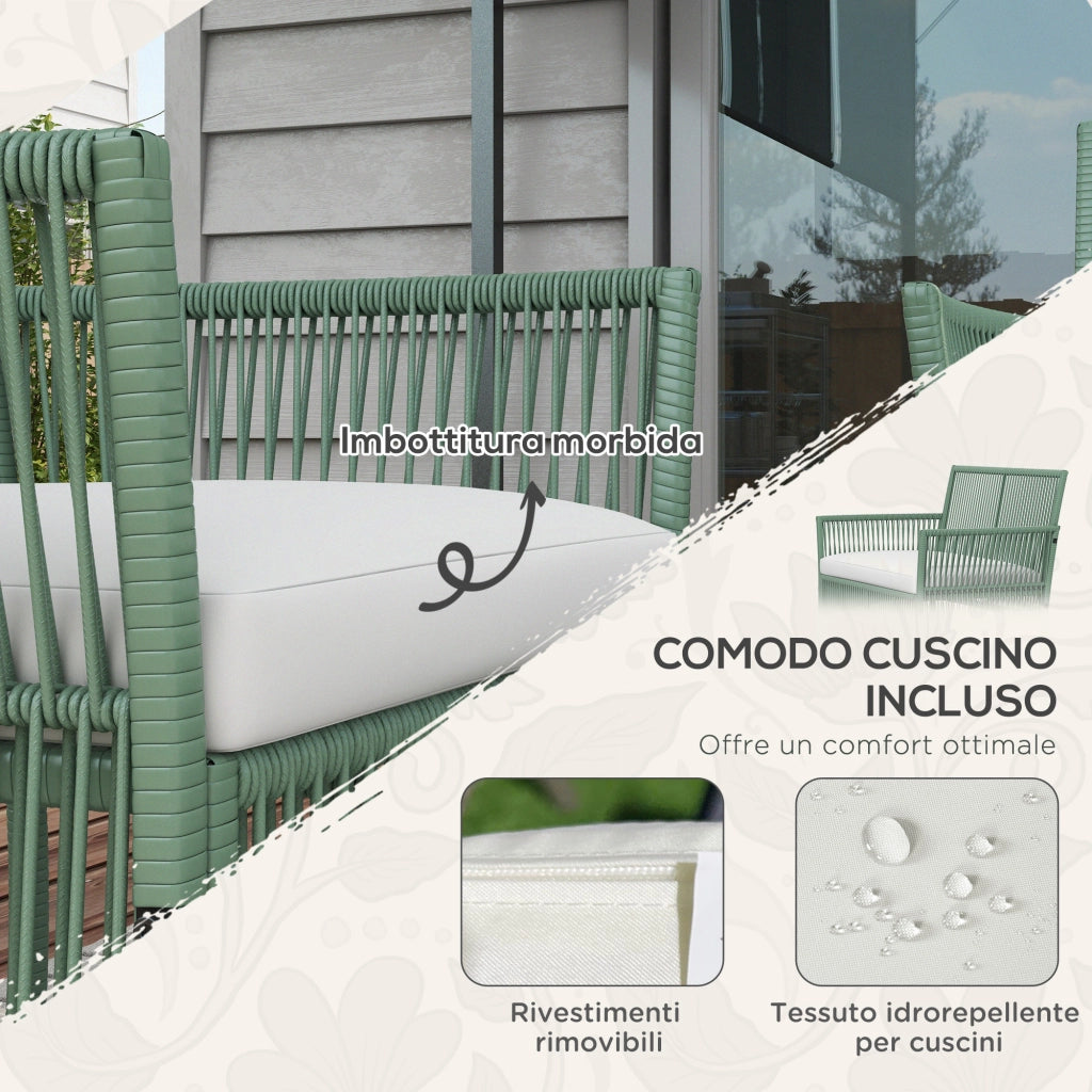 Set da Giardino 4 Pezzi in Rattan con Divano, 2 Poltrone e Tavolino ¨C Zephmum ¨C Verde