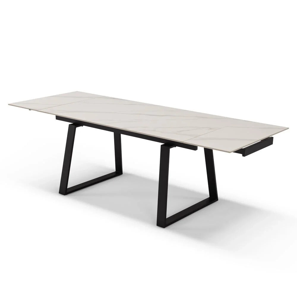 Tavolo allungabile da pranzo Marmo di Carrara 160x90 modello ATLAS fino a 240 CM per sala da pranzo, cucina e soggiorno, design moderno con top in grès ceramico
