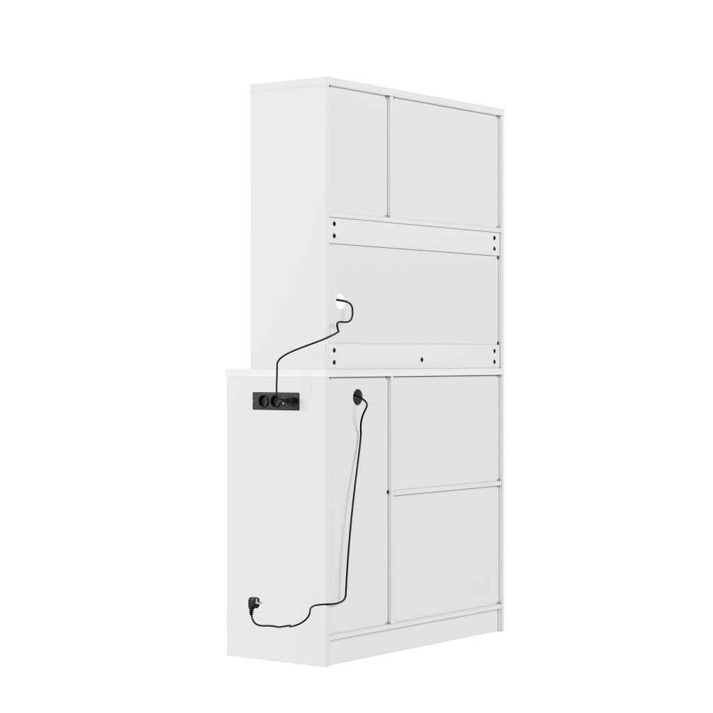 Dispensa alta con ripiani LED RGB e prese, in MDF bianco con portabicchieri e portabottiglie 100 × 40 × 180 cm