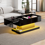 Tavolino da caff¨¨ moderno con sollevamento idraulico, piano scorrevole, LED e vano contenitore 100x50x45 cm nero