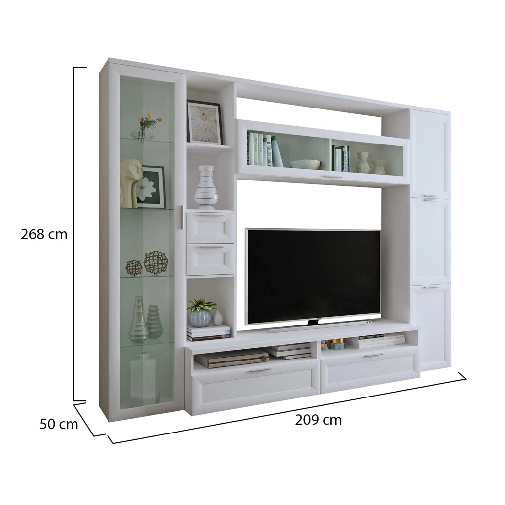 Mobile Soggiorno Carenno, Parete Attrezzata Modulabile, Bianco