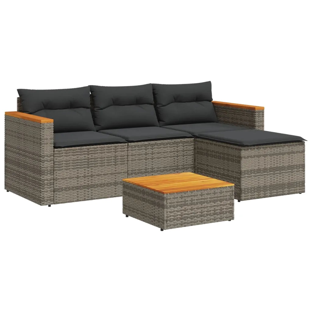 Set Divano Giardino 5 pz con Cuscini Grigio Polyrattan Acacia 3213538